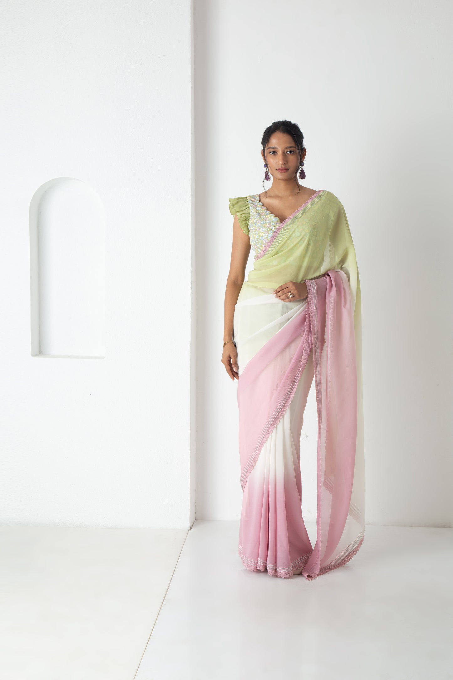 Maliah Saree Raw Mango-Ivory-Blush Pink
