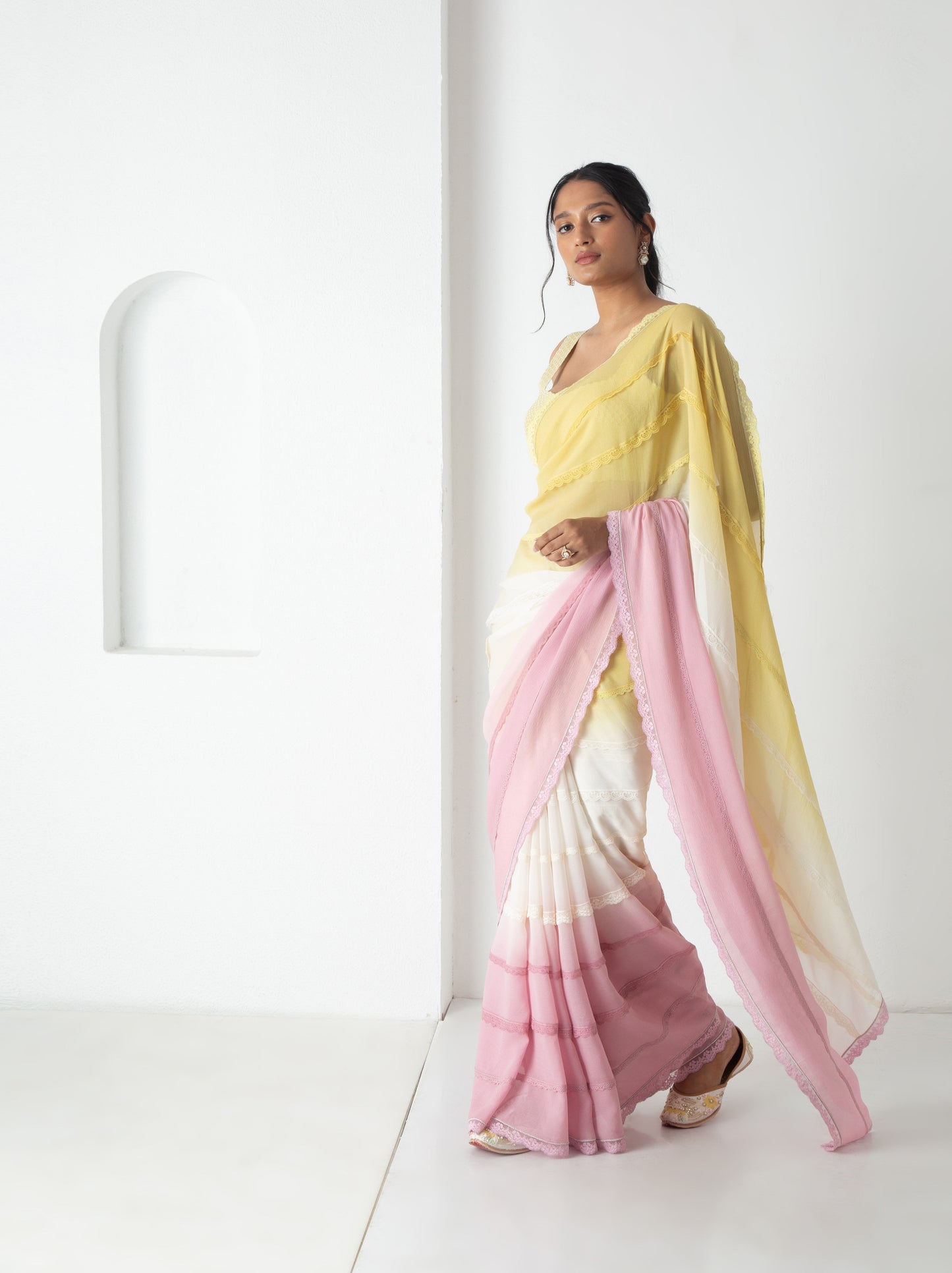 Zaina Saree Illuminating Yellow-Ivory-Orchid Pink