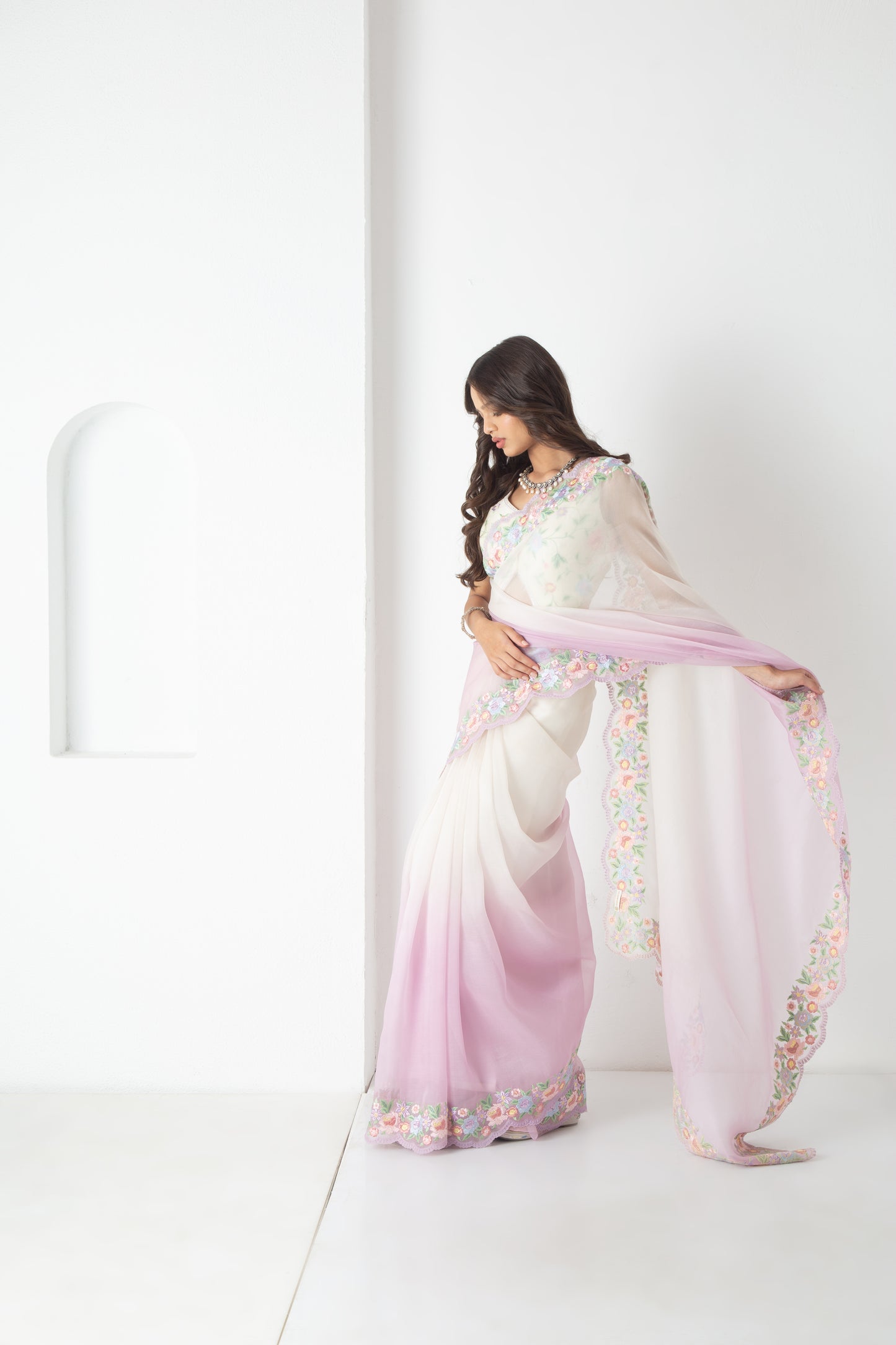 Kaisa Saree Ivory-Lilac