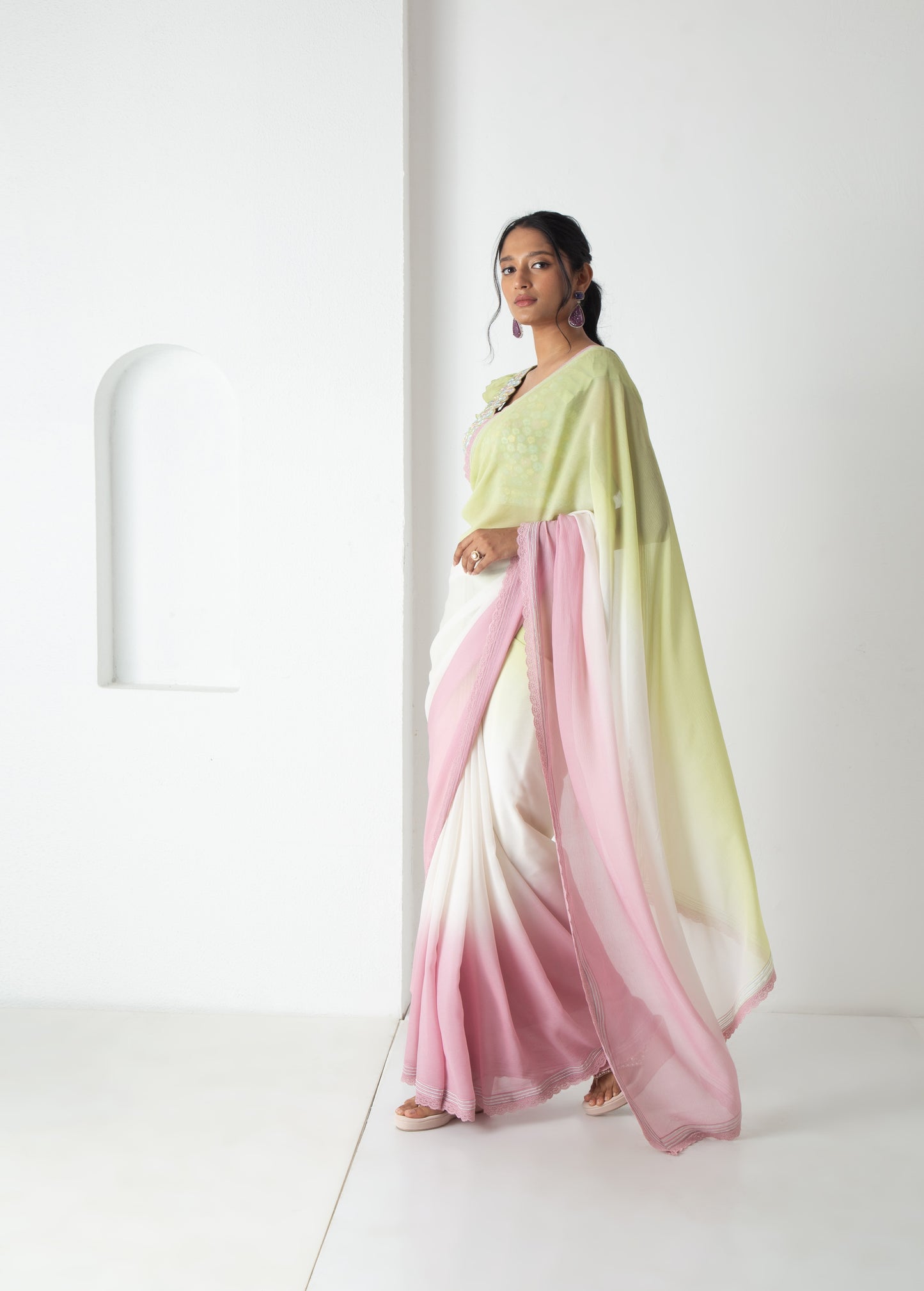 Maliah Saree Raw Mango-Ivory-Blush Pink