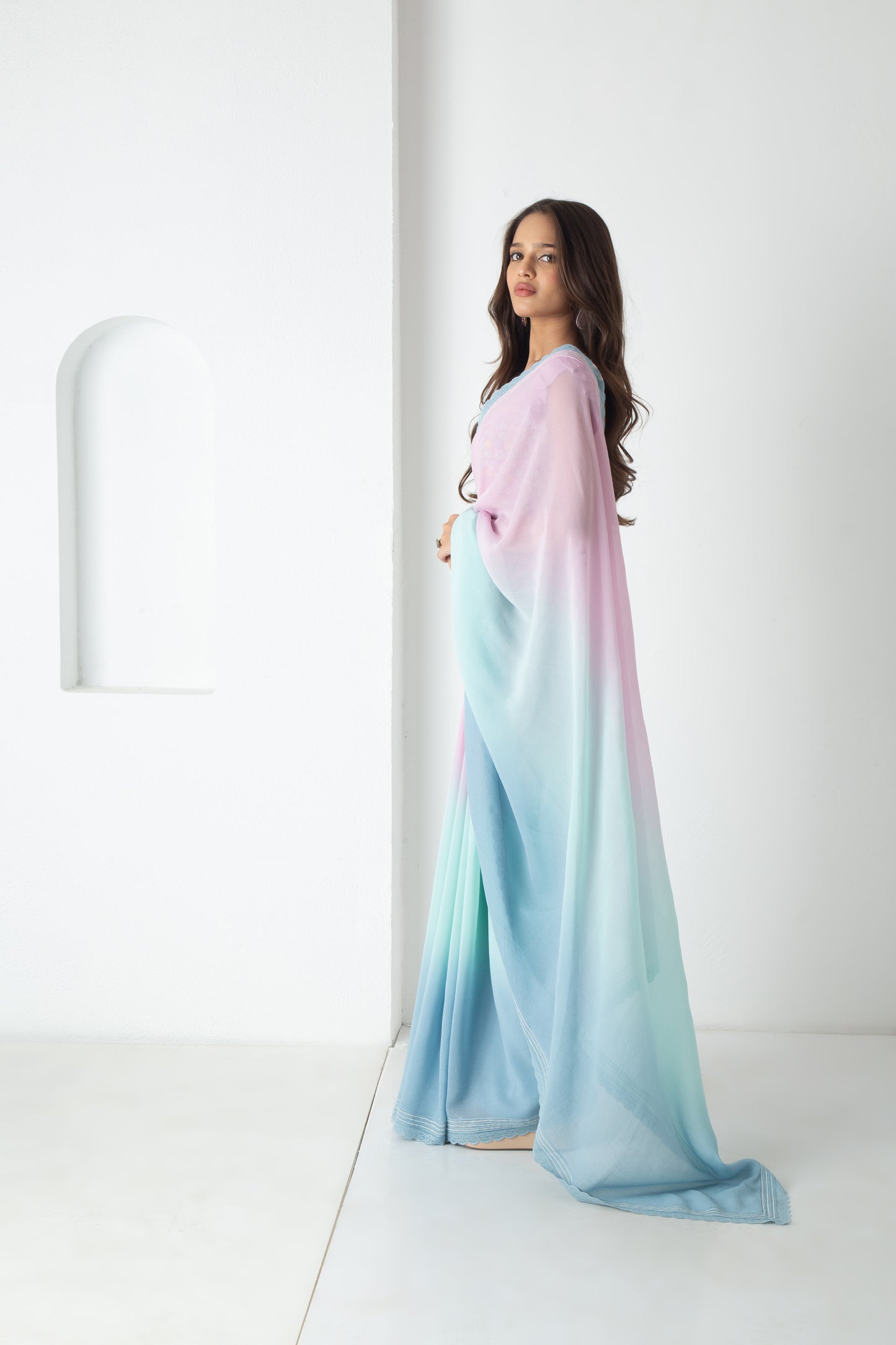 Maliah Saree Powder Blue-Aqua-Electric Lavender