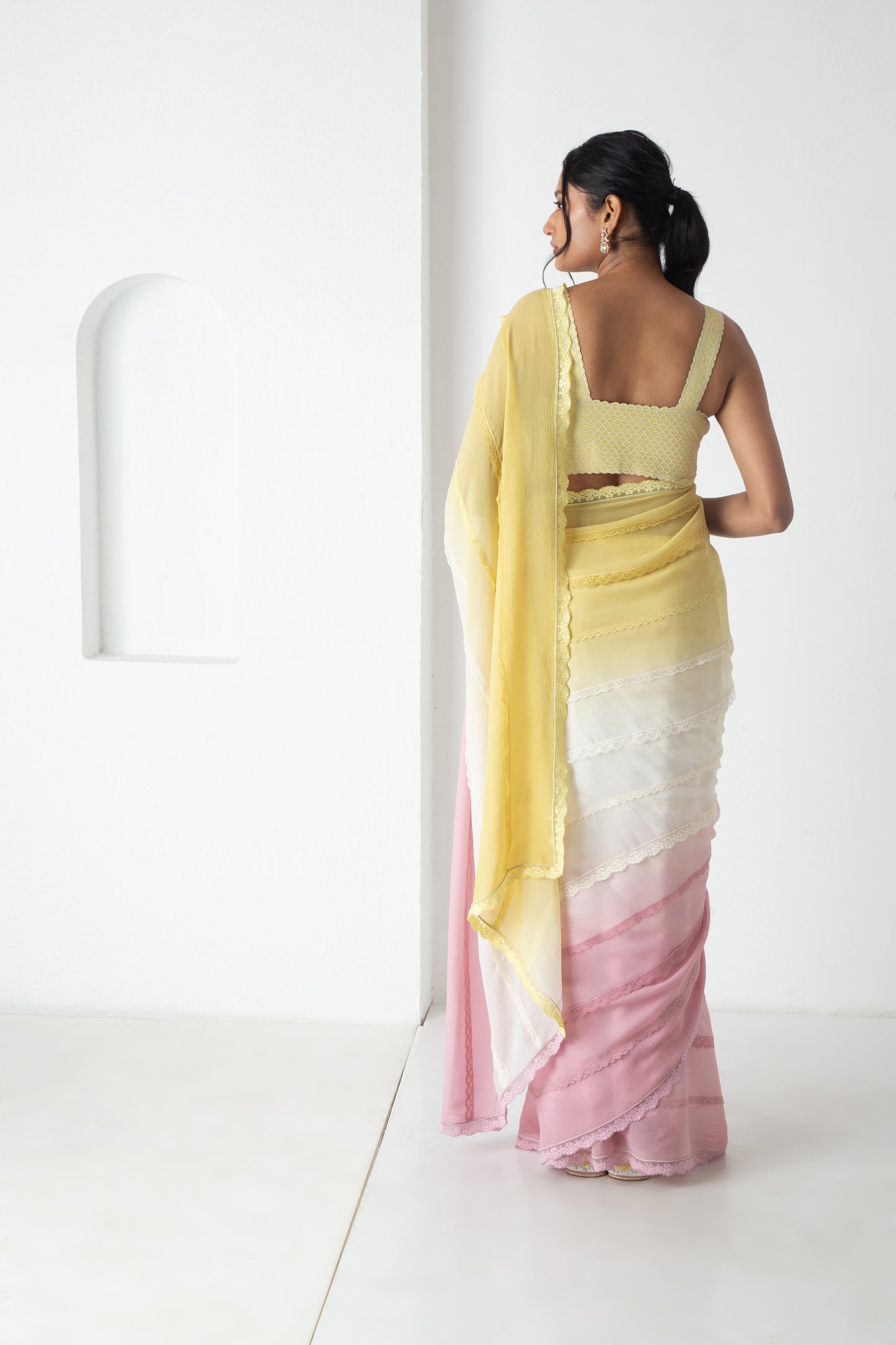 Zaina Saree Illuminating Yellow-Ivory-Orchid Pink