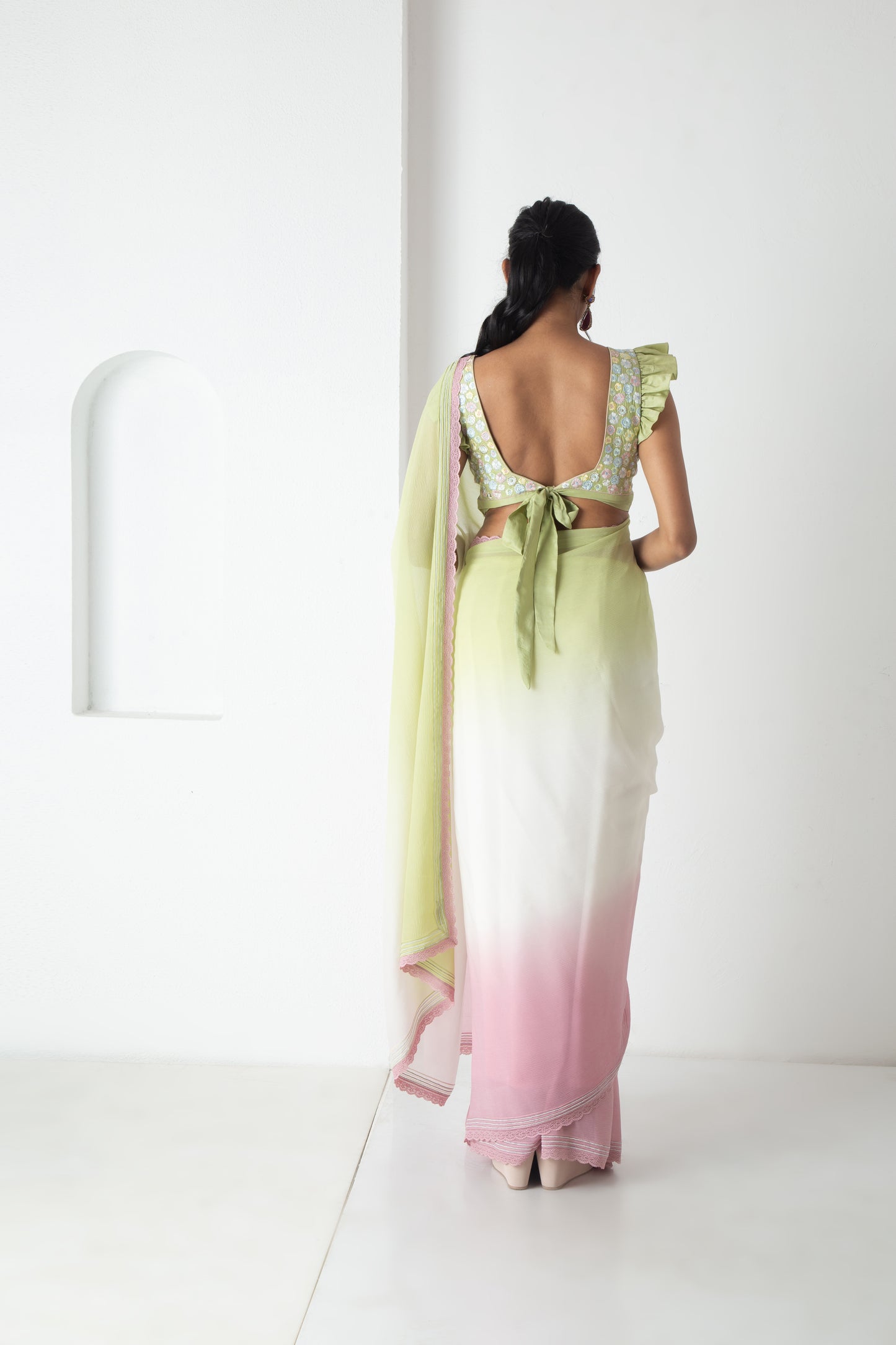 Maliah Saree Raw Mango-Ivory-Blush Pink