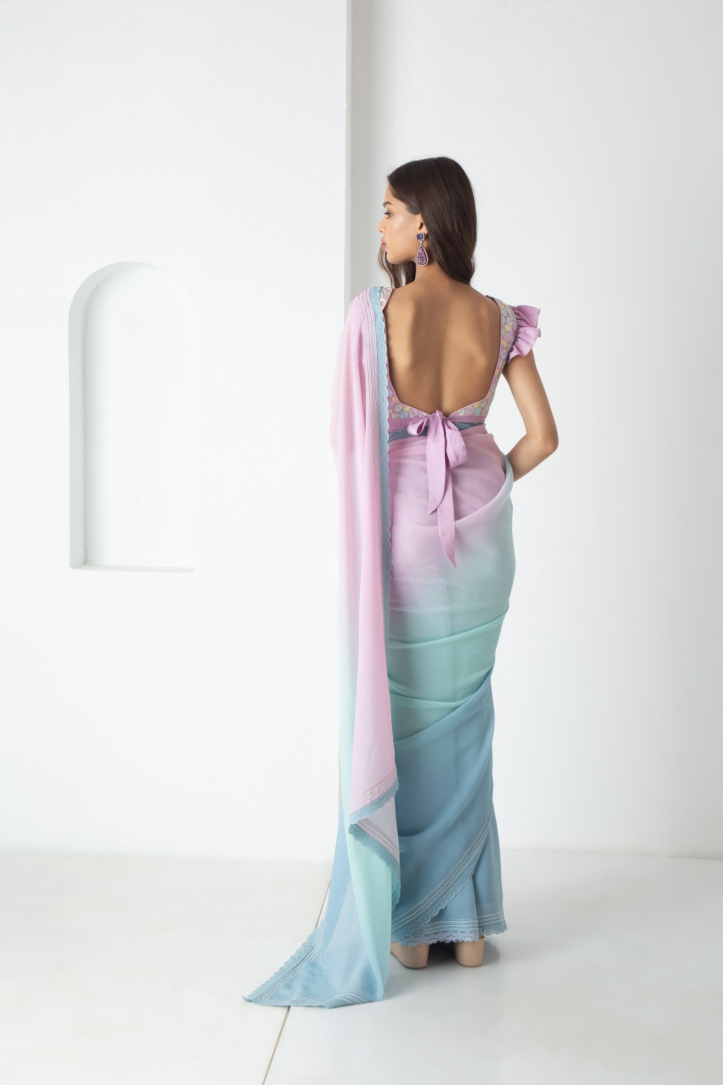 Maliah Saree Powder Blue-Aqua-Electric Lavender