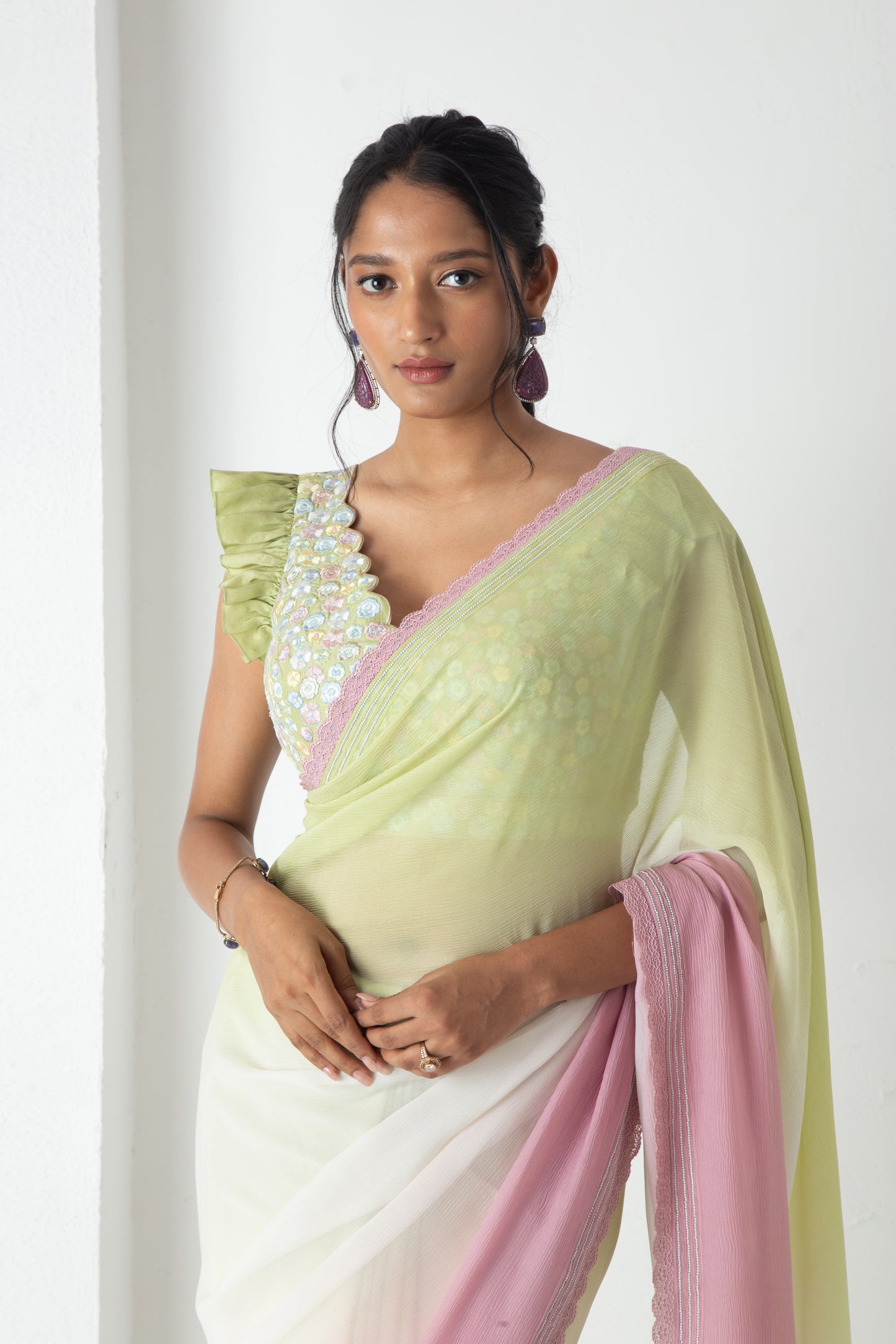 Maliah Saree Raw Mango-Ivory-Blush Pink