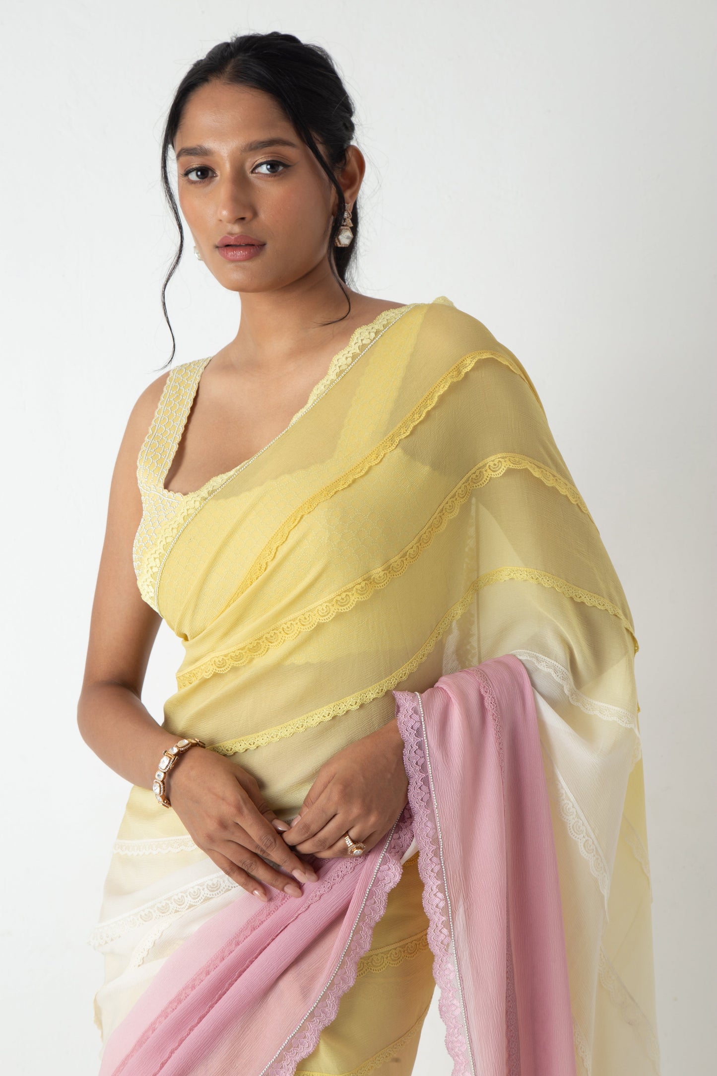 Zaina Saree Illuminating Yellow-Ivory-Orchid Pink