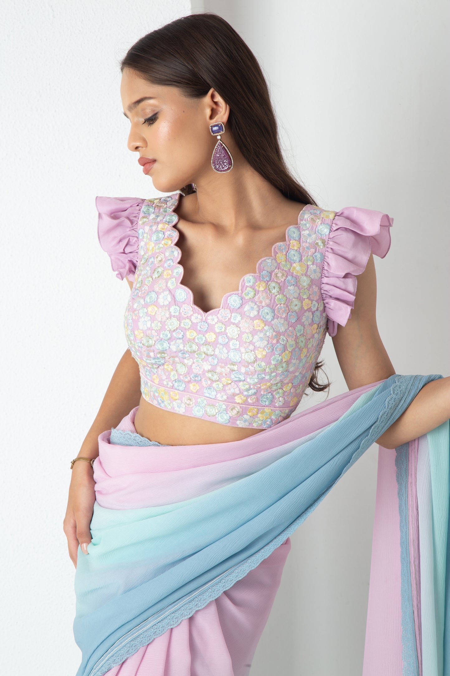 Maliah Saree Powder Blue-Aqua-Electric Lavender