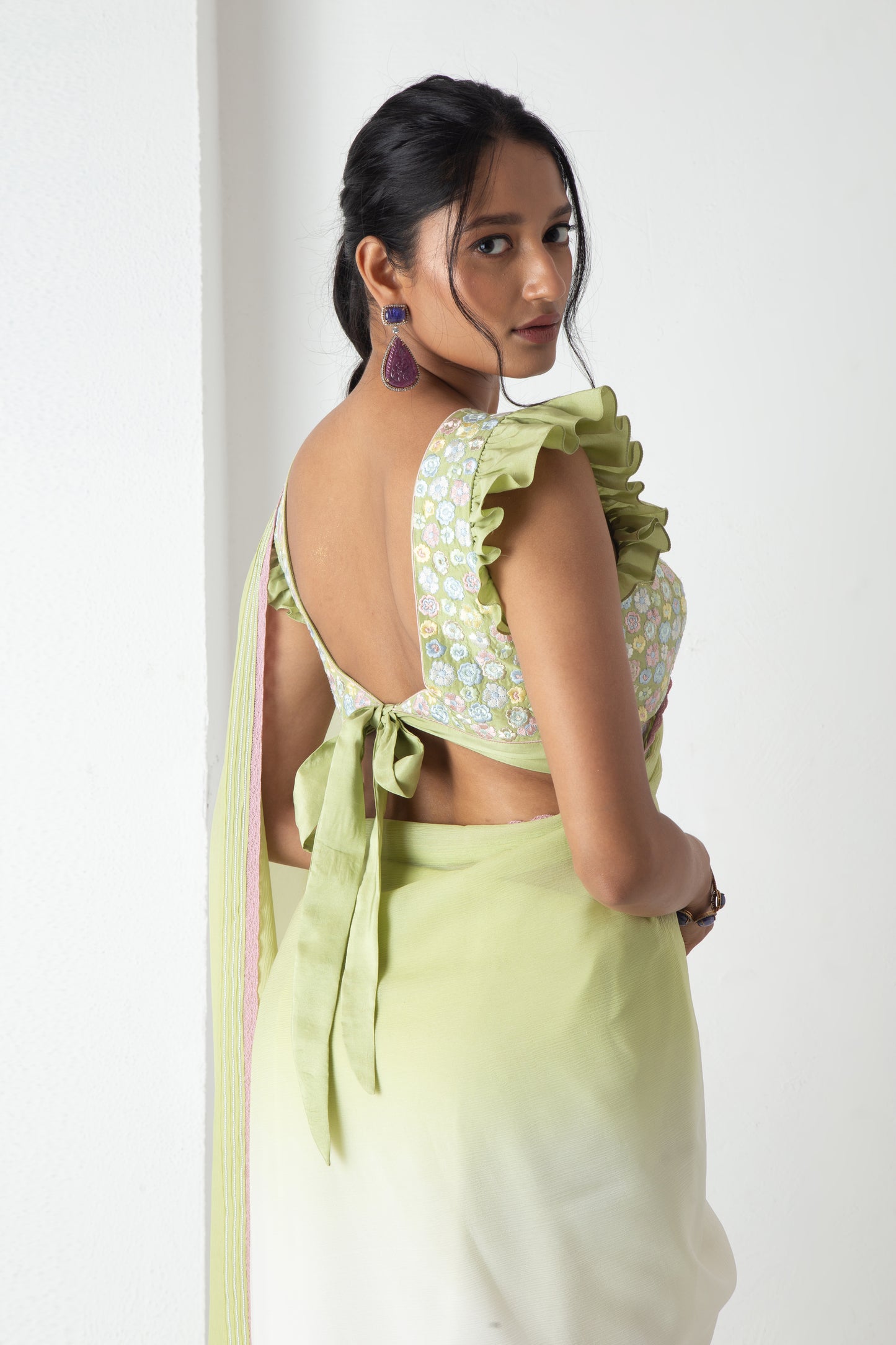 Maliah Saree Raw Mango-Ivory-Blush Pink