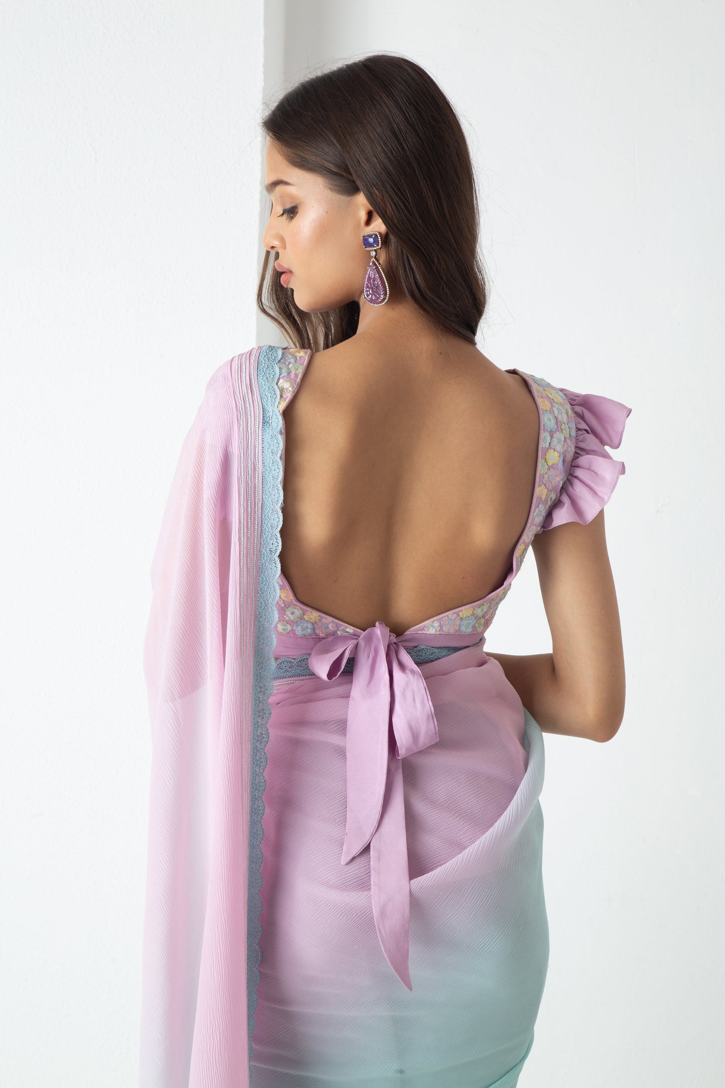 Maliah Saree Powder Blue-Aqua-Electric Lavender