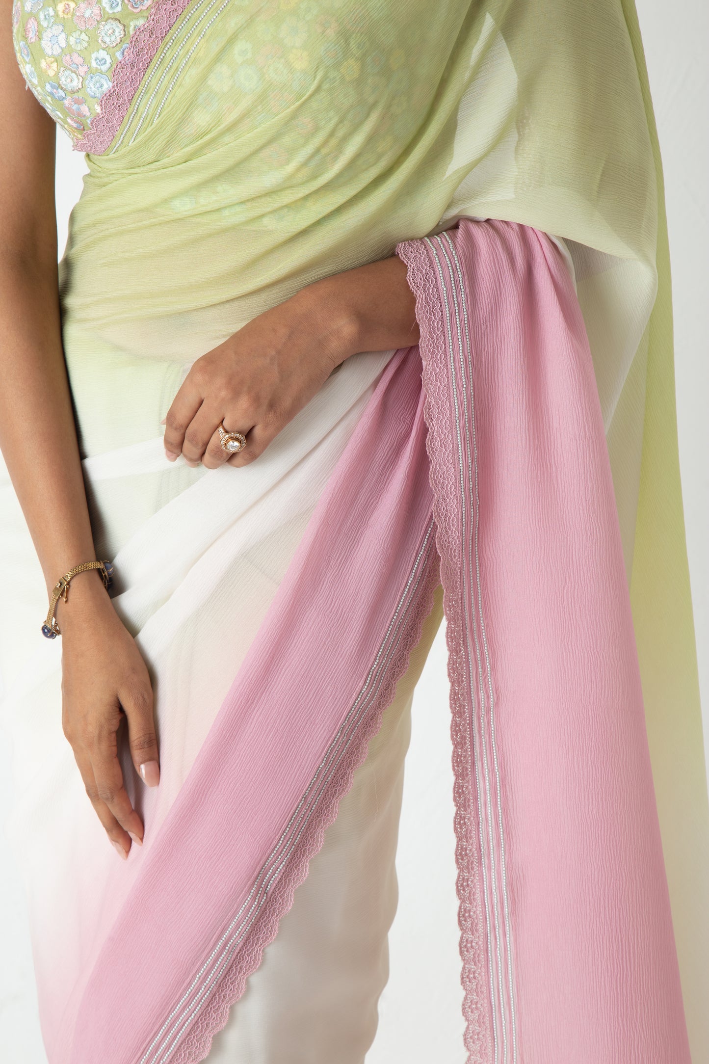 Maliah Saree Raw Mango-Ivory-Blush Pink