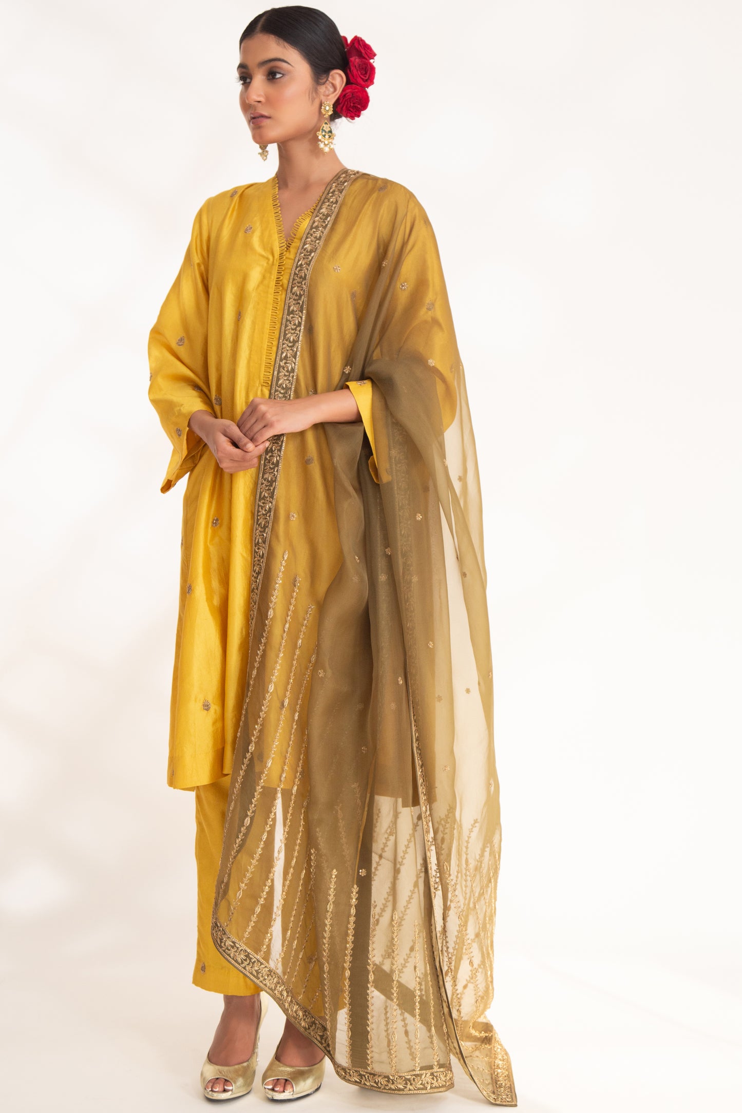 Ojal Pink Kurta Set Yellow