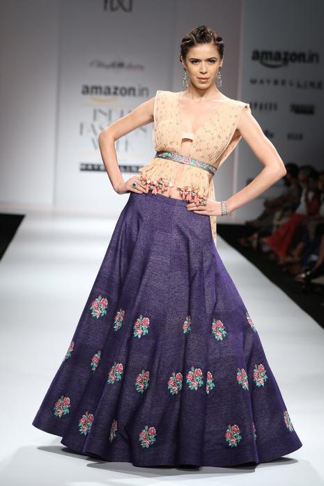 Lehenga Skirt with Dupatta Peach Navy