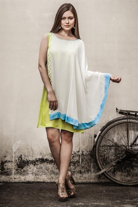 Cape Style Tunic Olive Off white Sky Blue