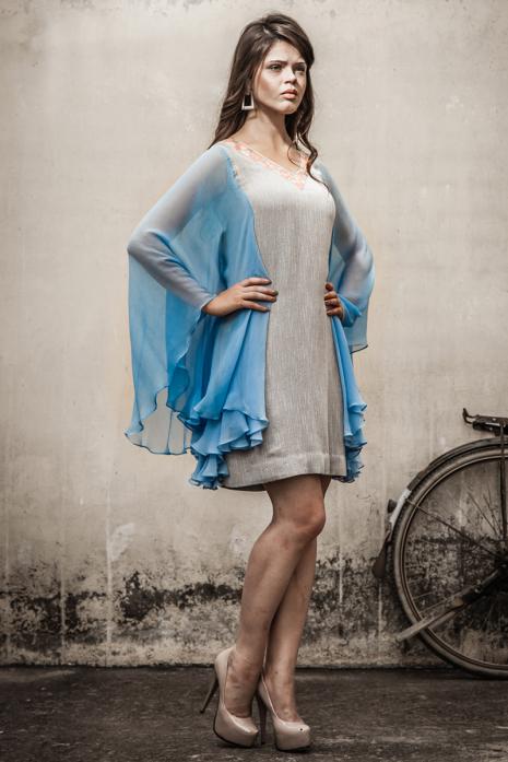Flared Sleeve Tunic Grey Powder Blue