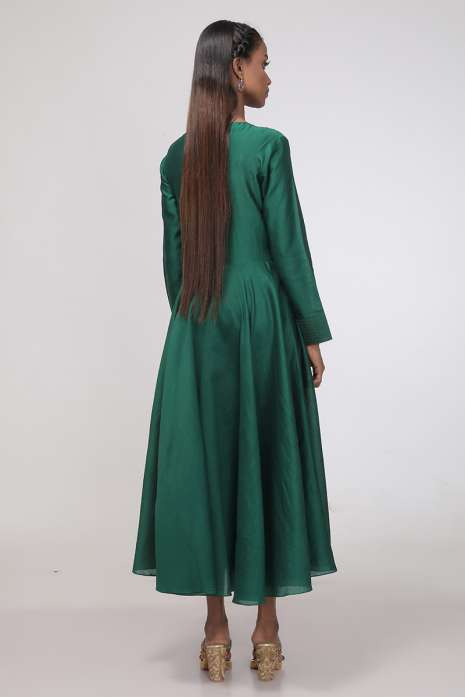 Hand Embroidery Kurti Bottle Green Ivory