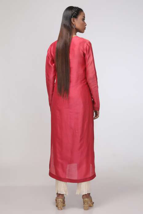 Hand Embroidery Kurti Light Red