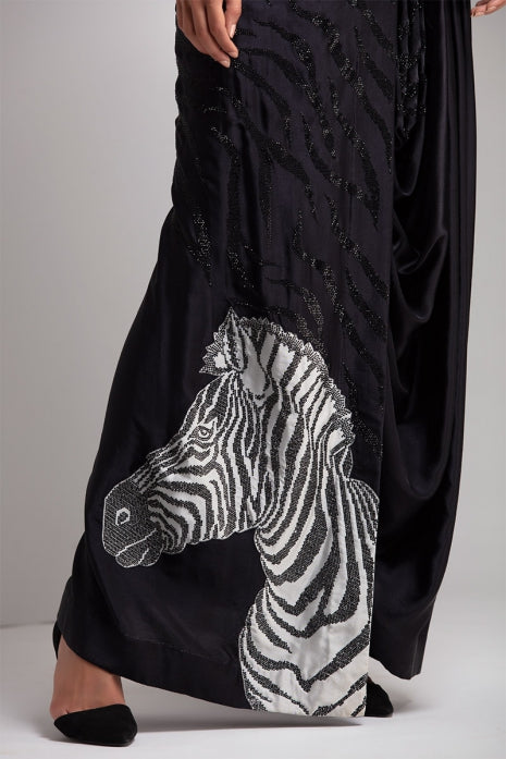 Black Zebra Face Drape Dress Black