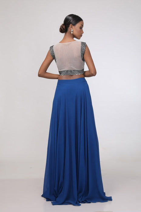 Iris Crop Top with Skirt Teal and Ivory