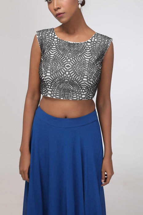 Iris Crop Top with Skirt Teal and Ivory