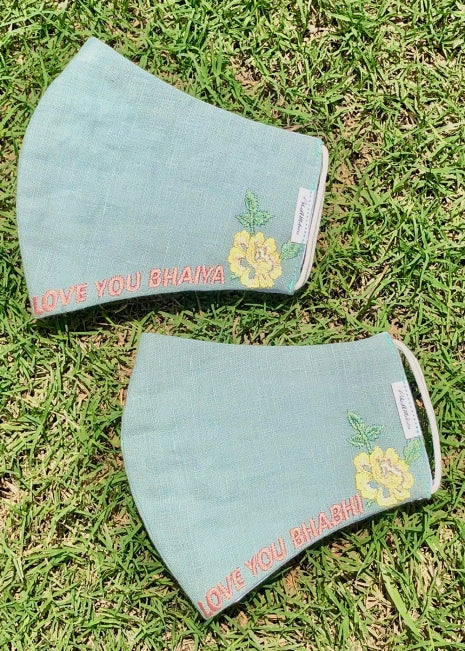Bhaiya & Bhabi Masks ( Pack of 2) Dusty Blue