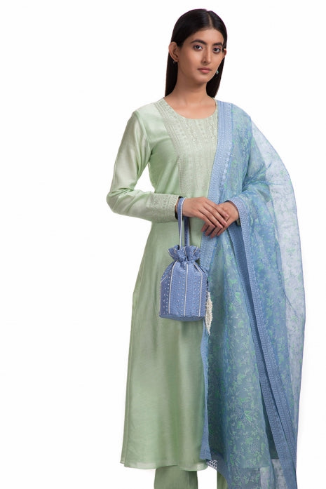 Inaari Kurta Set Pista Green and Ice Blue