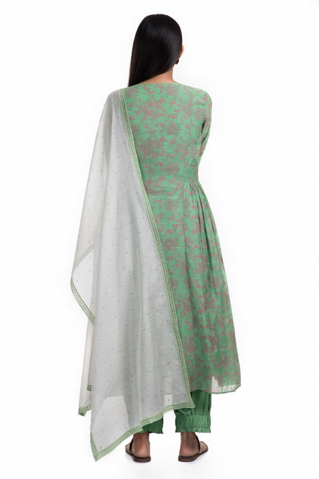 Heer Kurta Set Green and Off White
