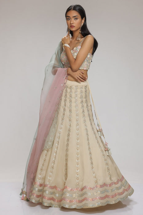 Zircon Lehenga Set Cream