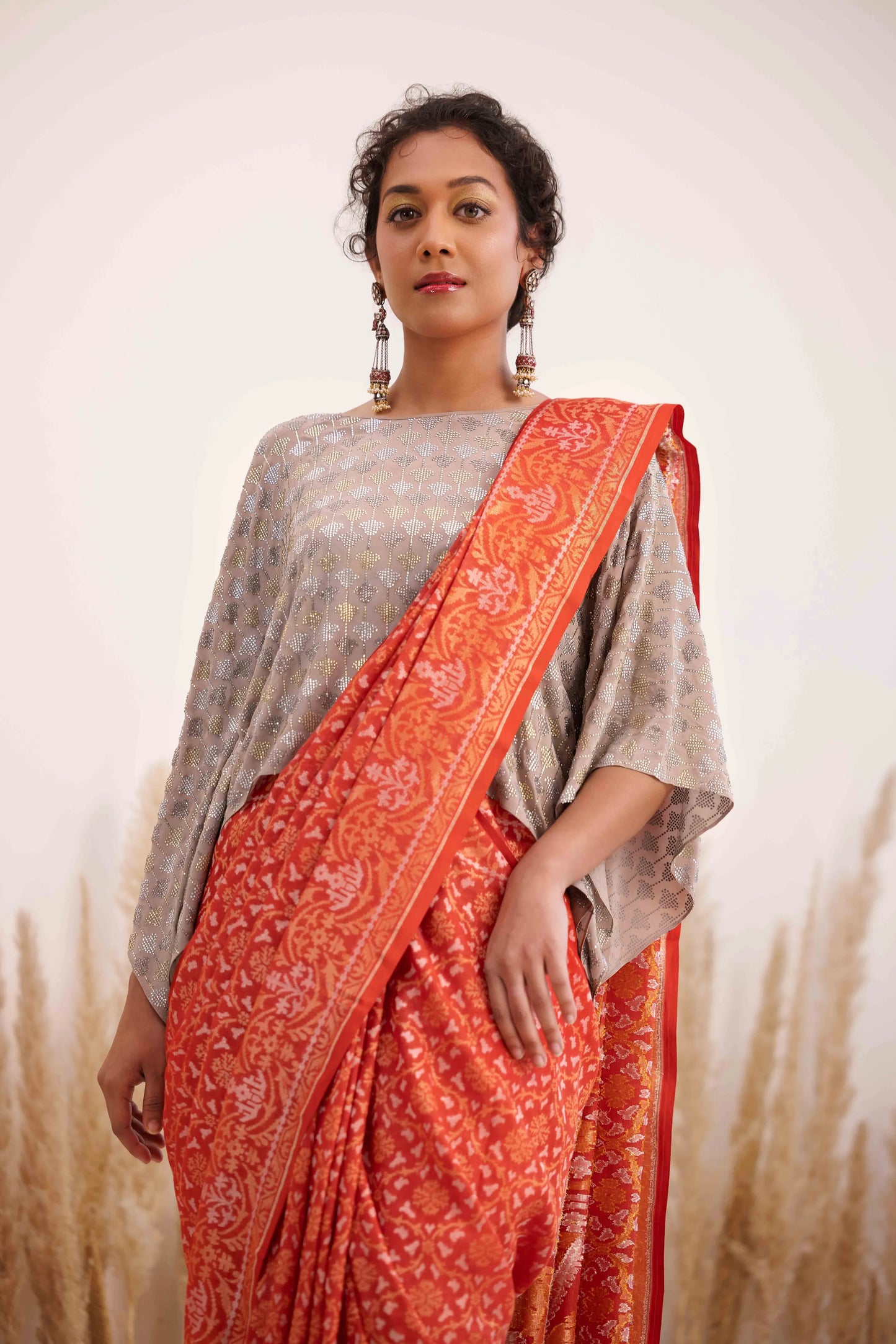 Aarohi Saree Red and Silver Grey