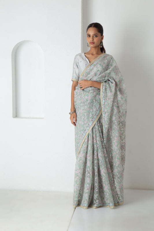 Rinsha Saree Ice Grey