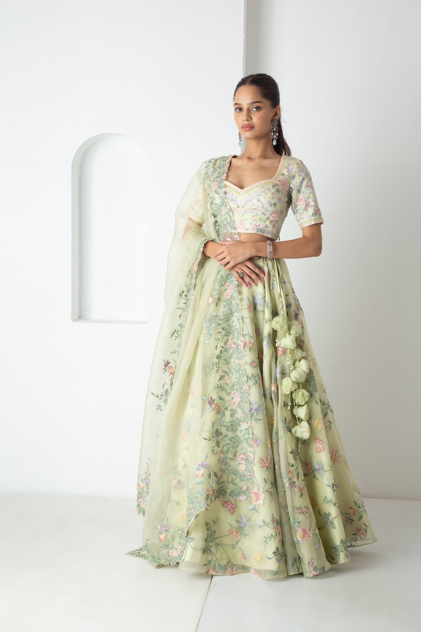 Sora Lehenga Tea Green