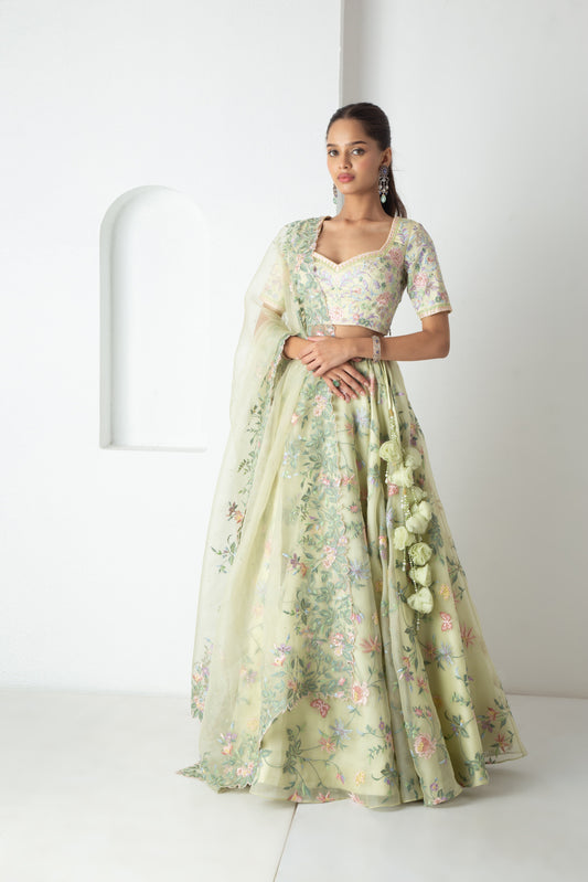 Sora Lehenga Tea Green