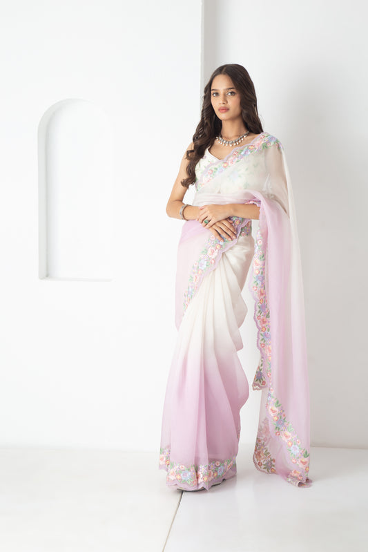 Kaisa Saree Ivory-Lilac