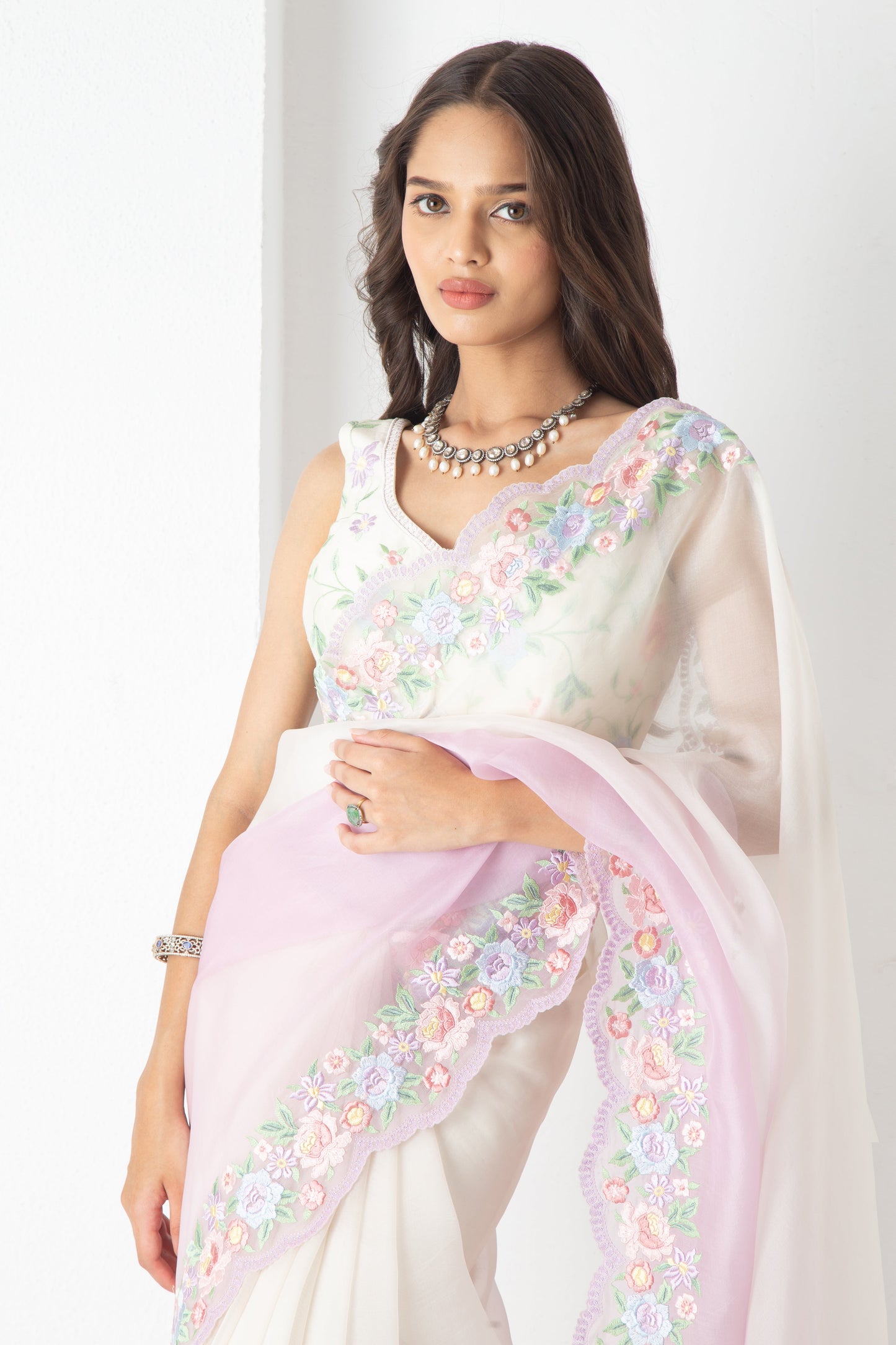Kaisa Saree Ivory-Lilac