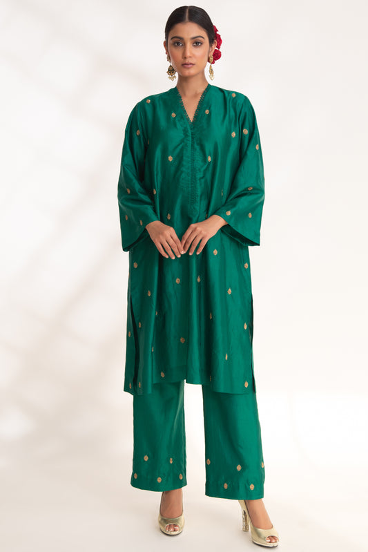 Ojal Pink Kurta Set Emerald Green