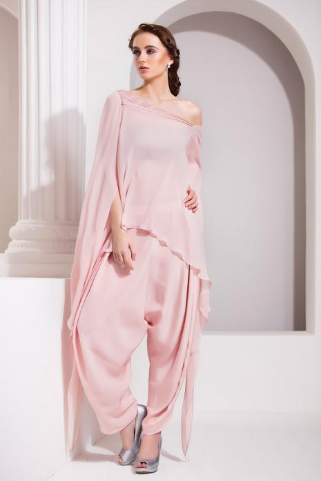 Cape Tunic with Crepe Pants Soft Pink