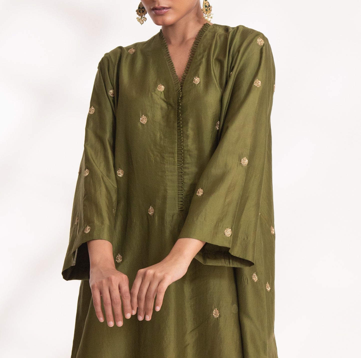 Ojal Pink Kurta Set Henna Green