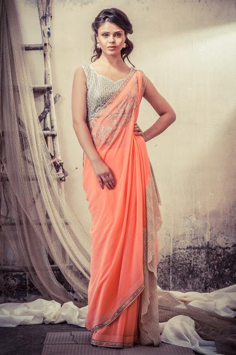 Sari with Blouse Peach