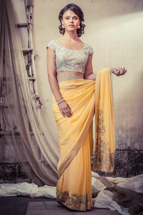 Sari with Blouse Ochre  Gold