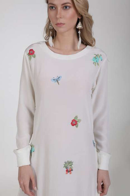 Hand Embroidery Layered Tunic Ivory