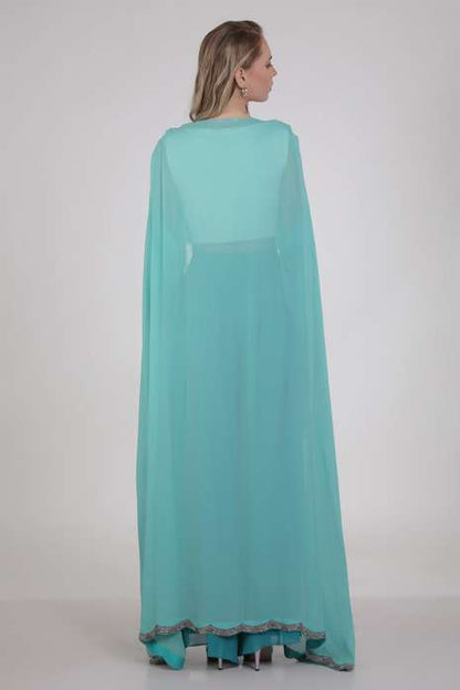 Crop Top with Pant & Cape Aqua Ivory