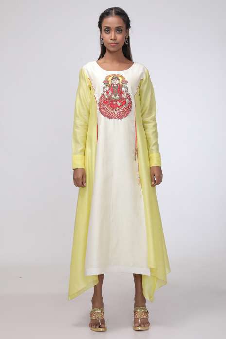 Hand Embroidery Kurti Yellow