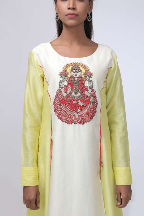 Hand Embroidery Kurti Yellow