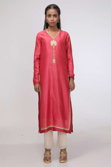 Hand Embroidery Kurti Light Red