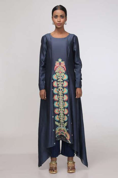 Hand Embroidery Kurti Navy