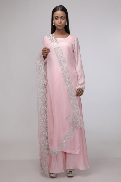 Coral Carnation Kurta Set (Soft Pink)