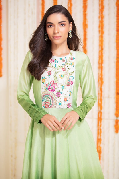 Long Layered Kurti with PantOlive Green Ombre