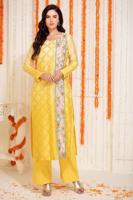 Long Straight Kurti with Pant Yellow Ombre