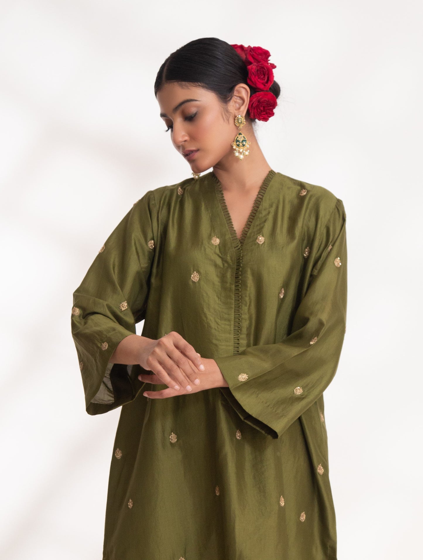 Ojal Pink Kurta Set Henna Green