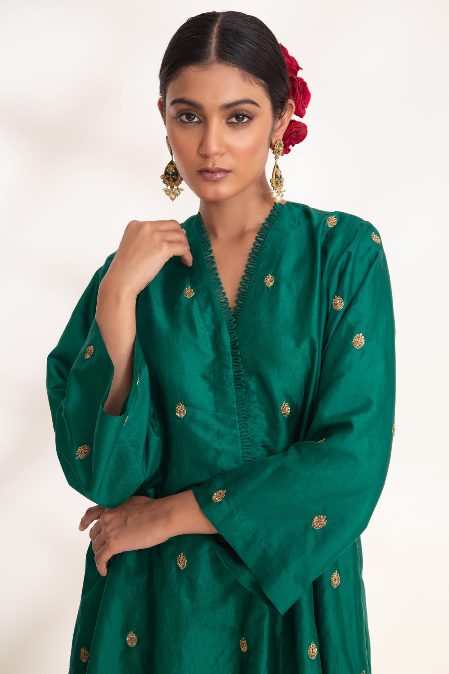 Ojal Pink Kurta Set Emerald Green