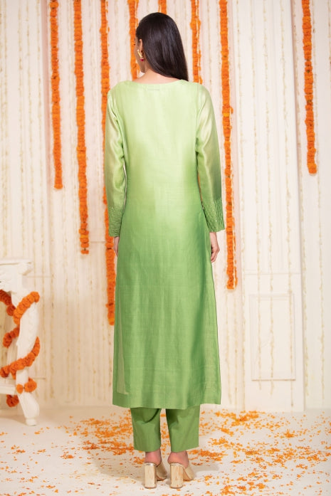 Green Straight Kurti with Pant Olive Green Ombre